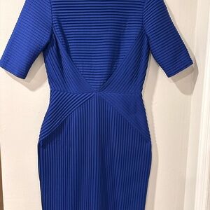 Tahari Royal Blue Ribbed Long Sleeve Dress